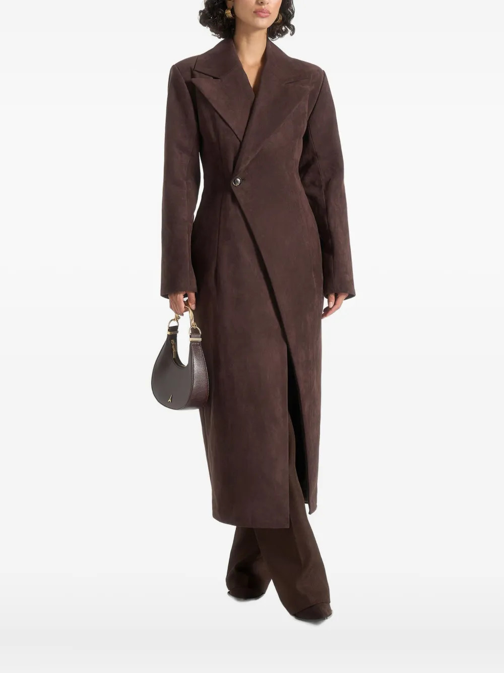 Manière De Voir Esma Asymmetric Suede Wrap Coat | Brown | FARFETCH | Farfetch Global