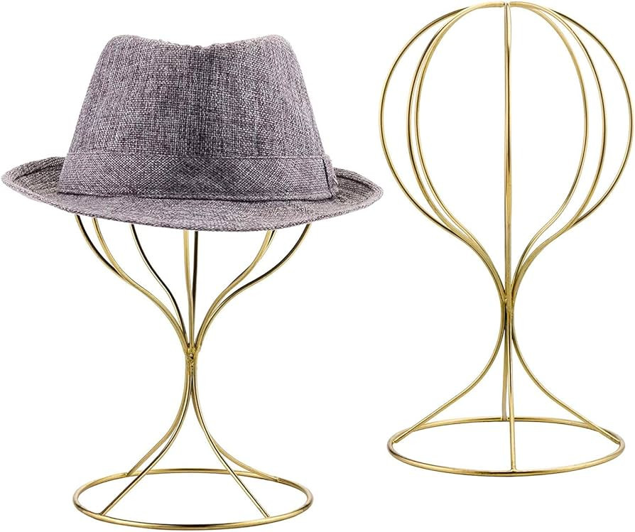 MyGift Modern Brass Electroplated Metal Hat Holder Stand, Decorative Tabletop Wig and Hat Display... | Amazon (US)