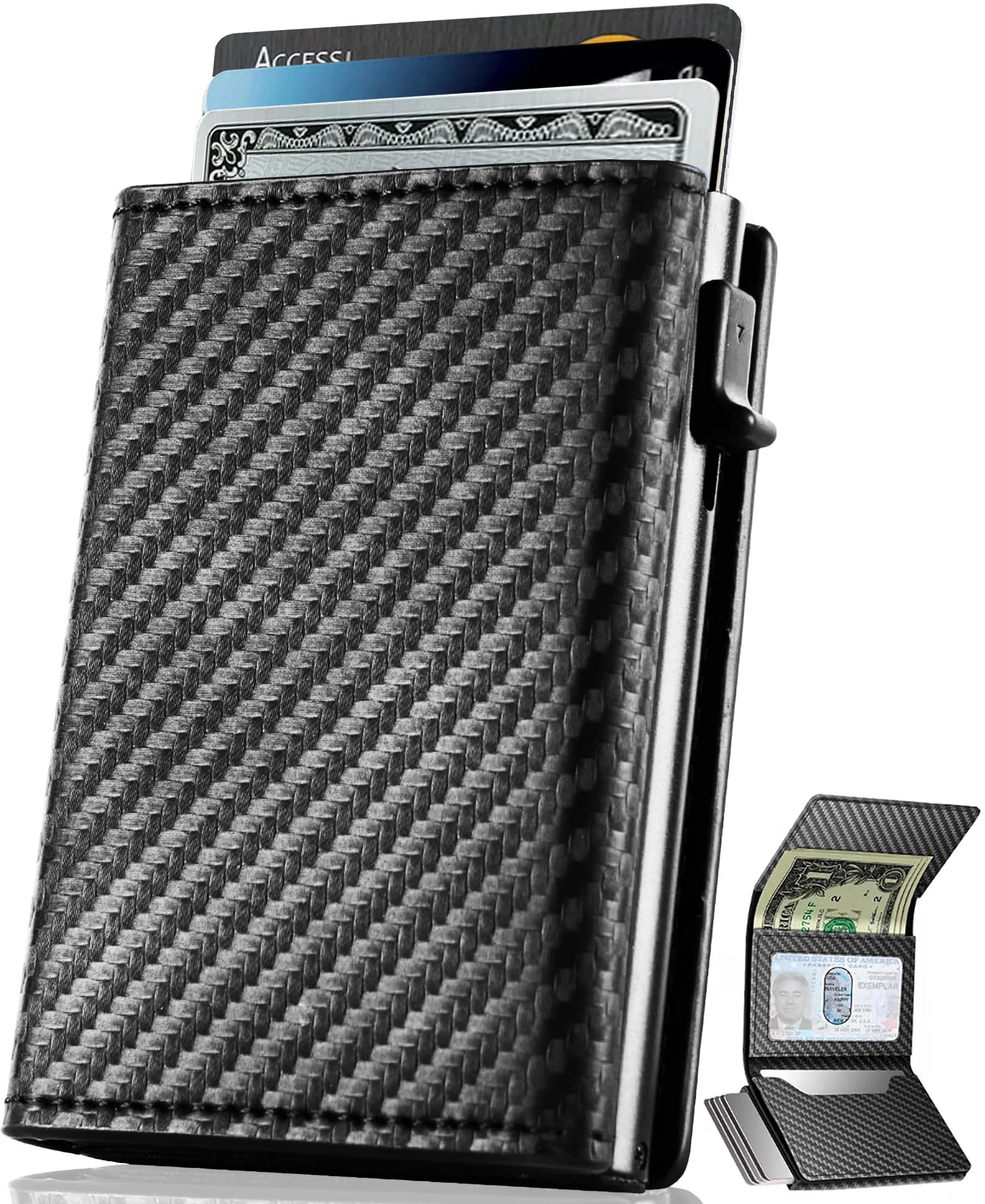 WELLNEC Men's Pop up Wallet with ID Window, RFID Blocking, 10 Cards Capacity, Carbon Fiber | Walmart (US)