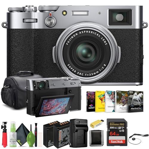 FUJIFILM X100V Digital Camera (Silver) (16642939) + 64GB Card + Card Reader + NP-W126 Battery + Charger + Corel Photo Software + Case + Flex Tripod + Memory Card Wallet + Cleaning Kit + Cap Keeper | Amazon (US)