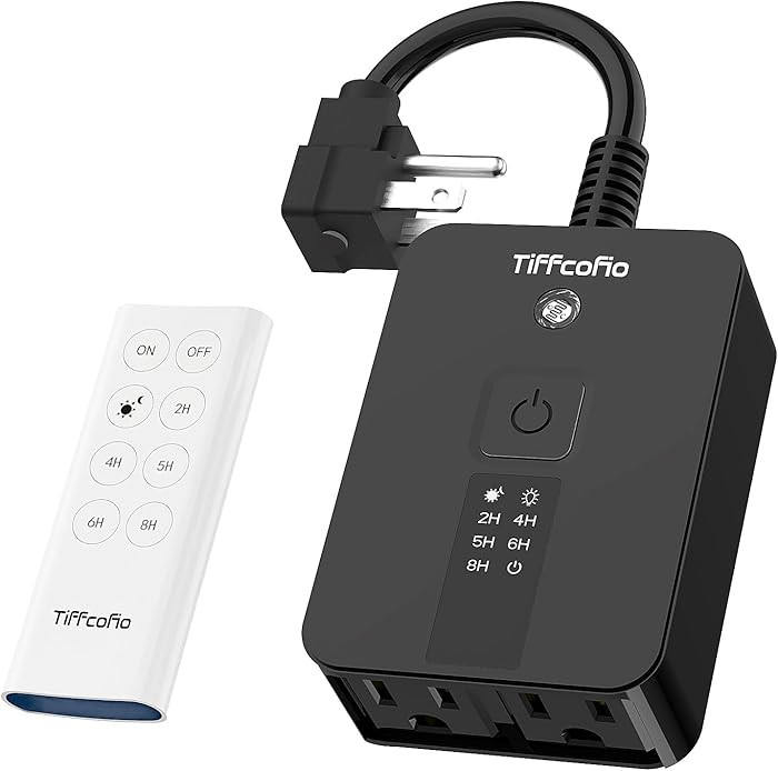 TiFFCOFiO Outdoor Timer Waterproof, Remote Control Dusk to Dawn Sensor, 2 Grouded Electrical Outl... | Amazon (US)