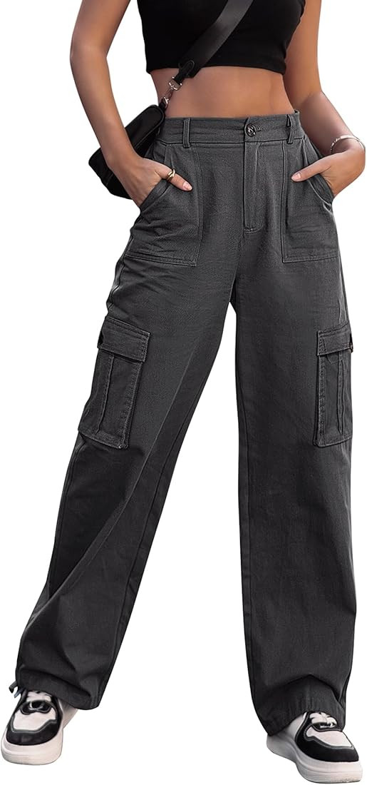 ZMPSIISA Women High Waisted Cargo Pants Wide Leg Casual Pants 6 Pockets Combat Military Trousers | Amazon (US)