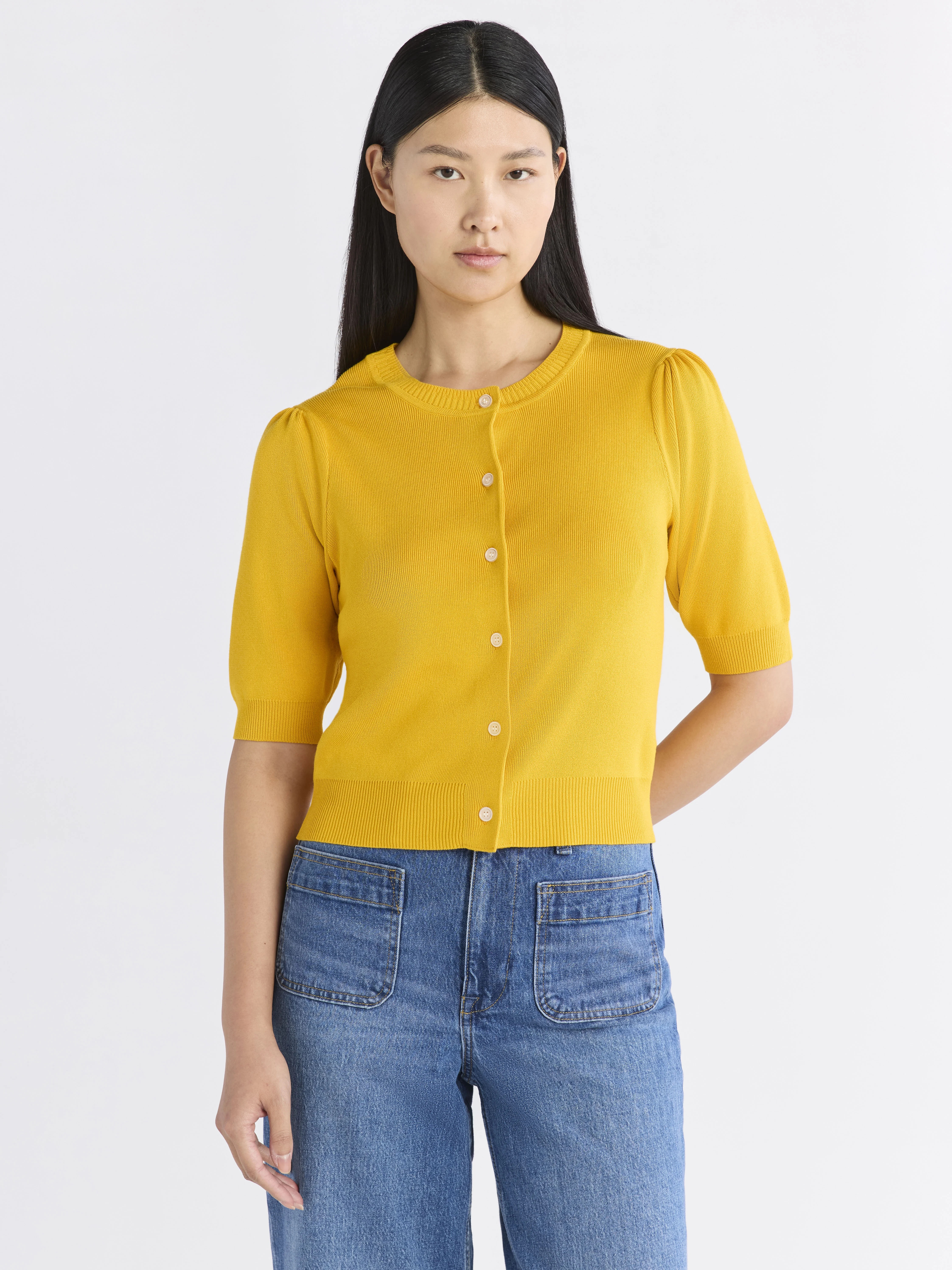 Free Assembly Women's Cardigan Sweater with Puff Sleeves, Lightweight, Size XS-XXL | Walmart (US)