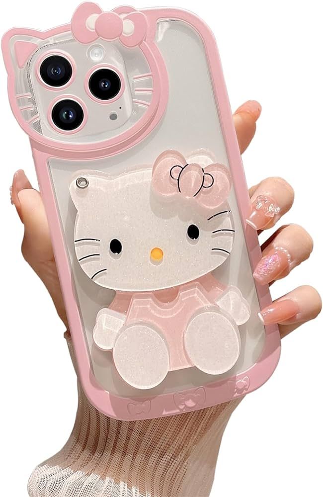 FSUNRRUII for iPhone 14 Pro Max Kawaii Pink Cute Cartoon Phone Case,with Mirror Stylish Cute Girl... | Amazon (US)
