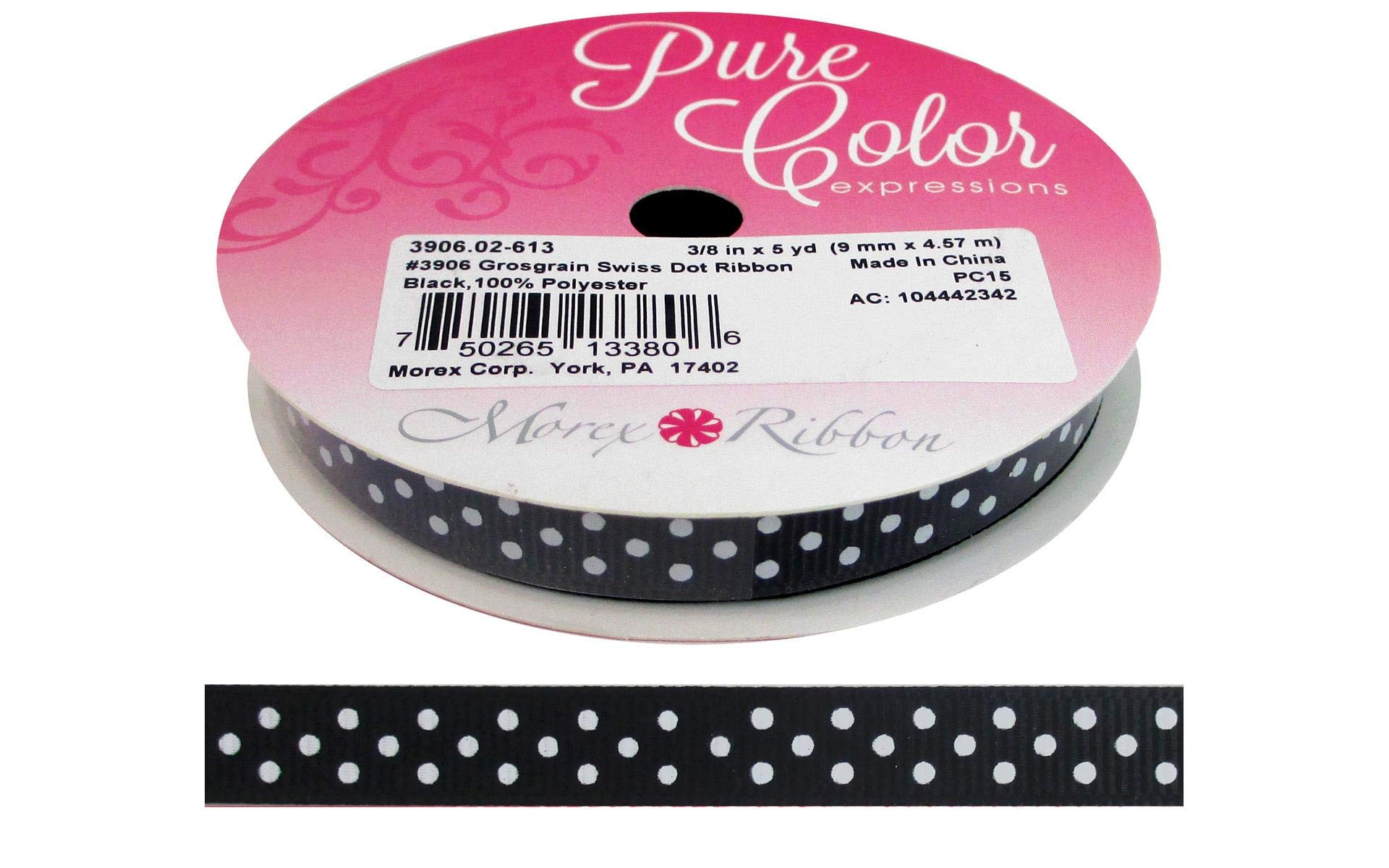 Morex Ribbon Swiss Dot Grosgrain, 3/8 inch by 5 Yards, Black with White dots | Amazon (US)
