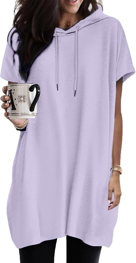 Women Summer Long Tunic Tops to Wear with Leggings, Oversized Short Sleeve Shirt Dress Tunics 202... | Amazon (US)