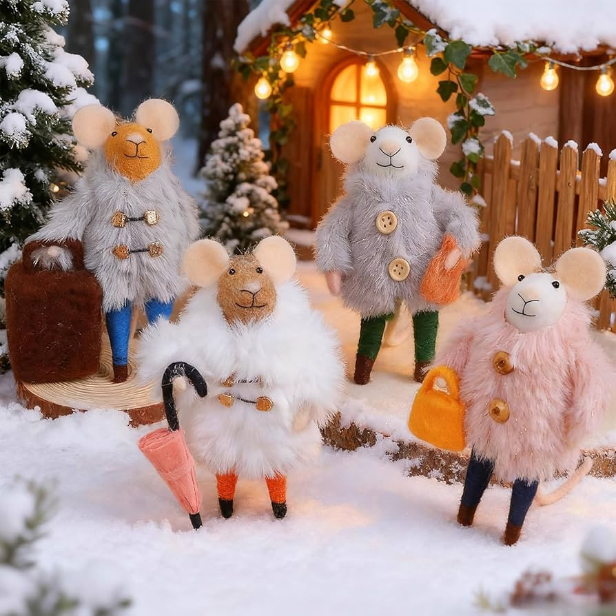 Set of 4 Christmas Felt Mouse Ornaments, 5" Mini Fashionable Mice for Christmas Tree Wreath Hangi... | Amazon (US)