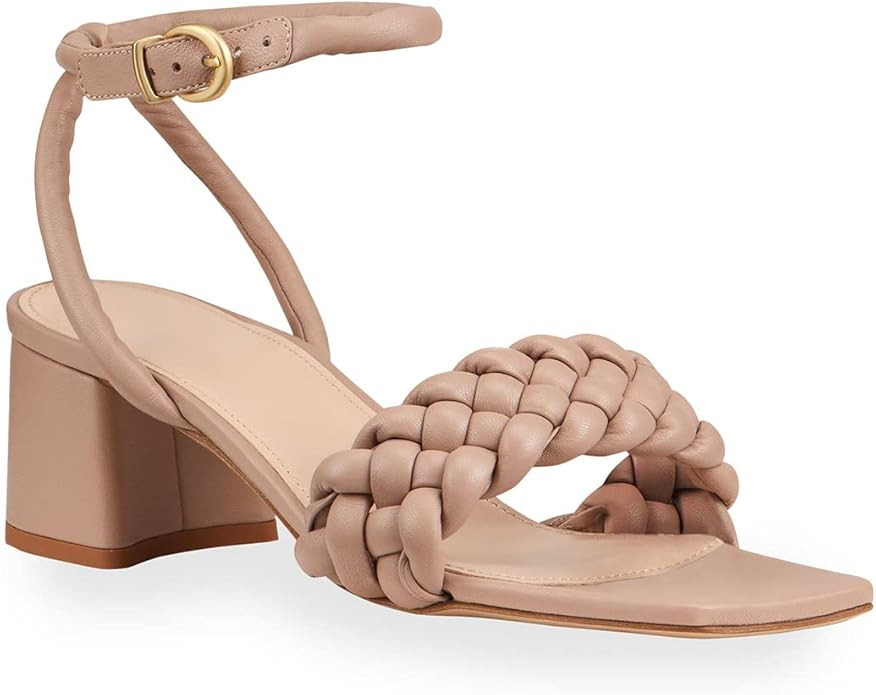 Women's Heeled Sandals Braided Square Open Toe Ankle Strap Chunky Heels | Amazon (US)