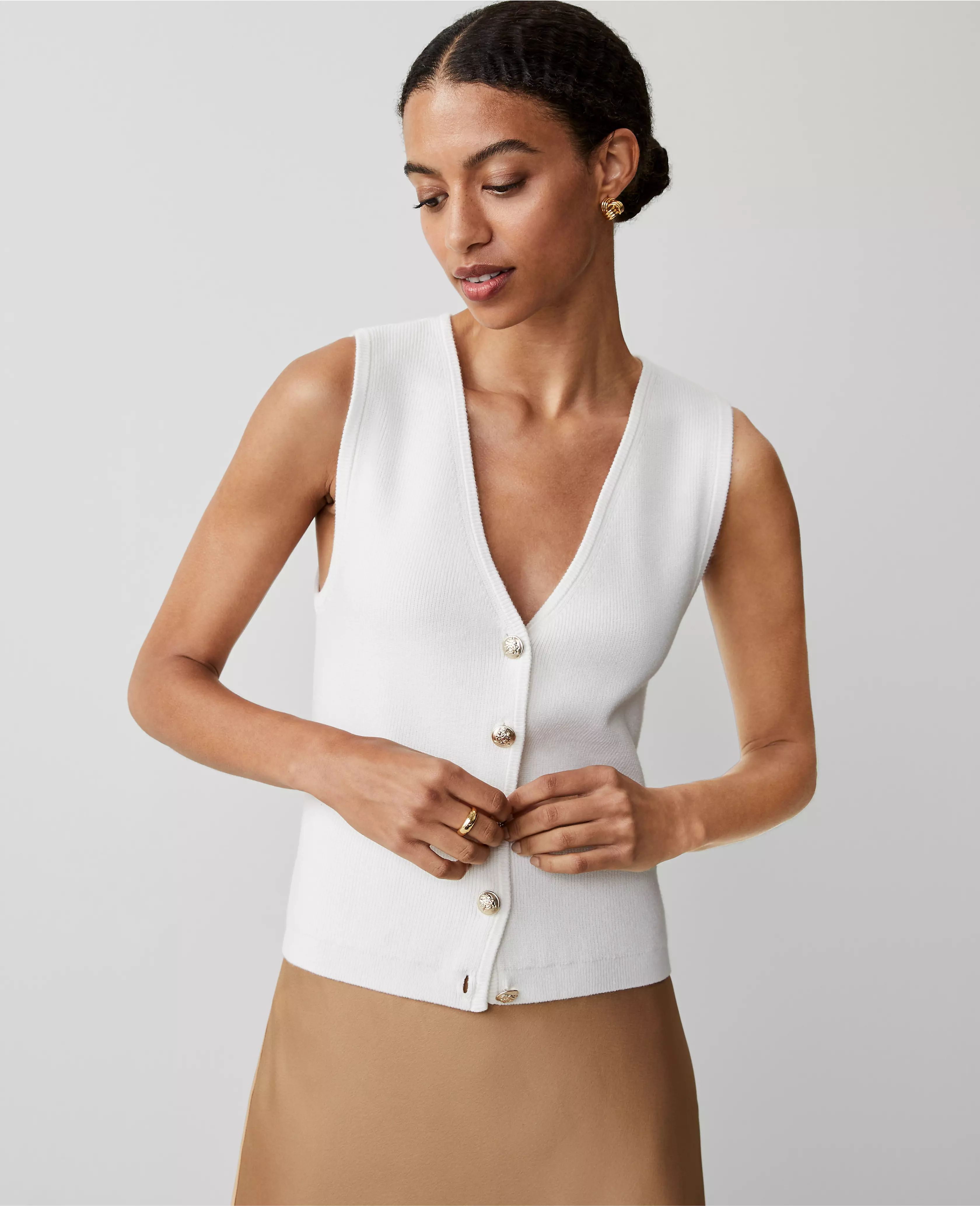 Ribbed Button Sweater Vest | Ann Taylor (US)