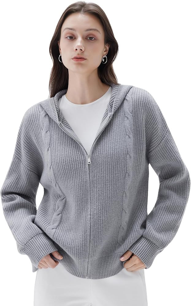 SUUKSESS Women Chunky Knit Cashmere Sweaters Zip up Oversized Hoodies Cardigan with Pockets Long ... | Amazon (US)