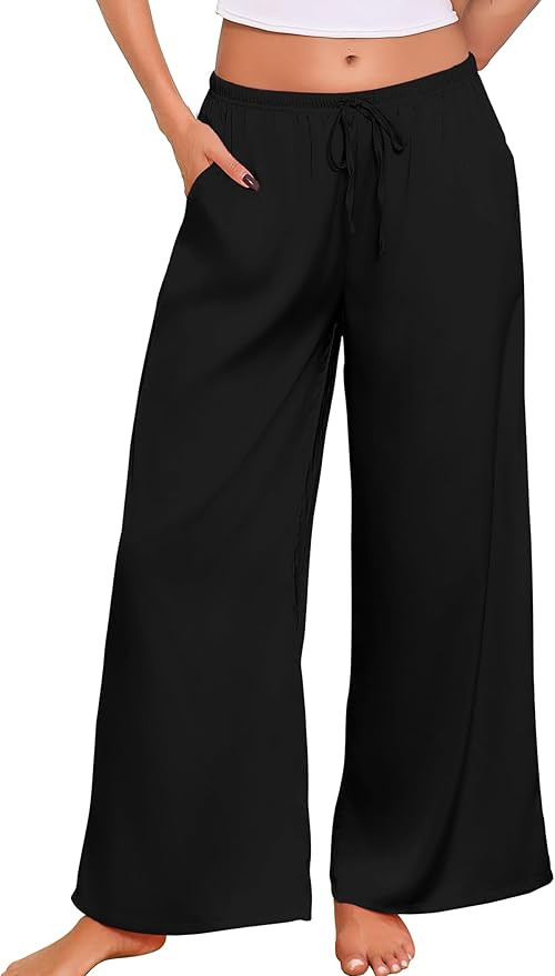 ENJOYNIGHT Womens Satin Silk Pajama Pants Lounge Long Pj Bottoms with Pockets & Drawstring | Amazon (US)