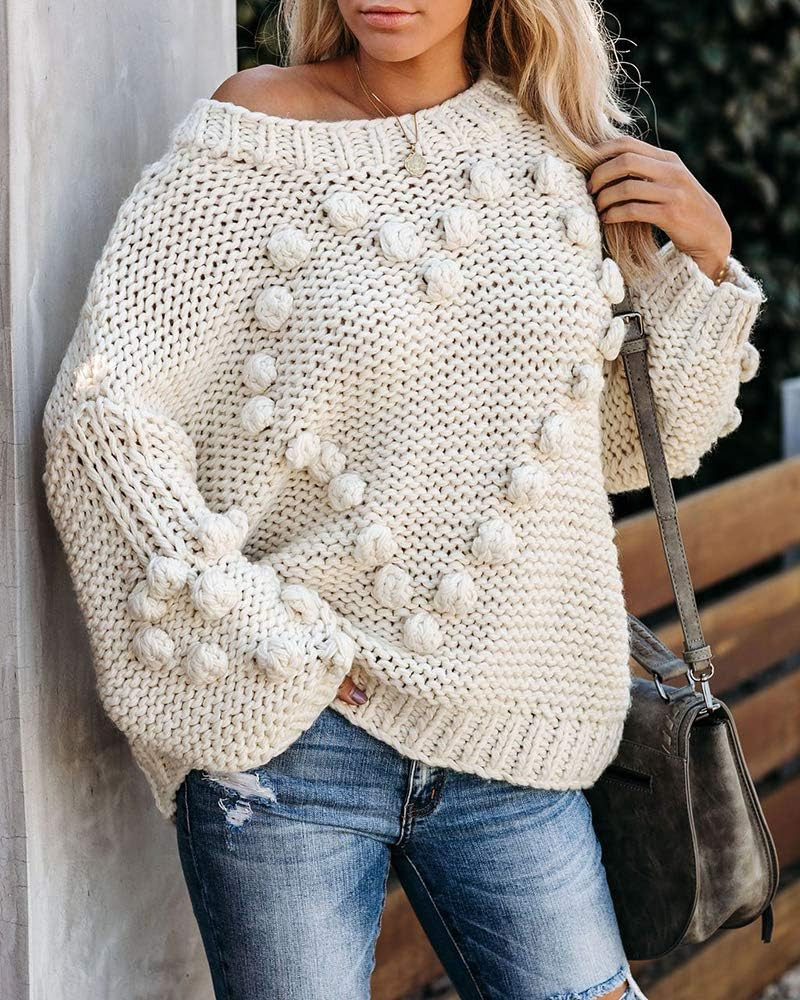 Saodimallsu Womens Oversized Chunky Sweaters Batwing Long Sleeve Crew Neck Dot Heart Cute Loose Knit | Amazon (US)