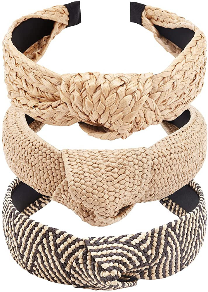 TOBATOBA Straw Headband Raffia Headband for Women, 3Pcs Top Knot Headband Knotted Headbands for W... | Amazon (US)