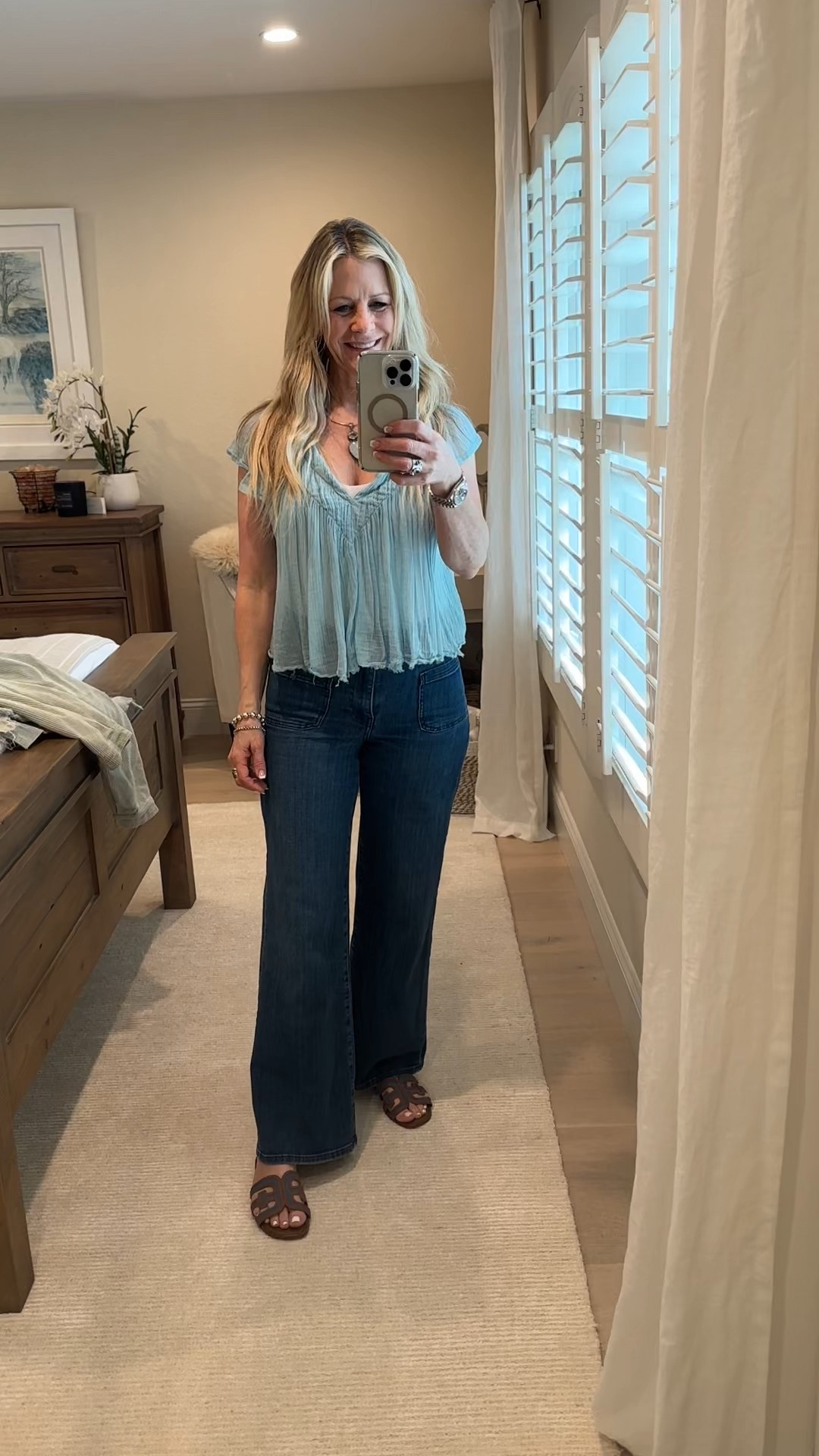 OOTD - Heading to work today in a pretty Free People babydoll top and Frame palazzo jeans.  Wearing an XS top and 26 jeans. 

Red Carpet of Life, LTK over 50, summer outfit

#LTKWorkwear #LTKStyleTip