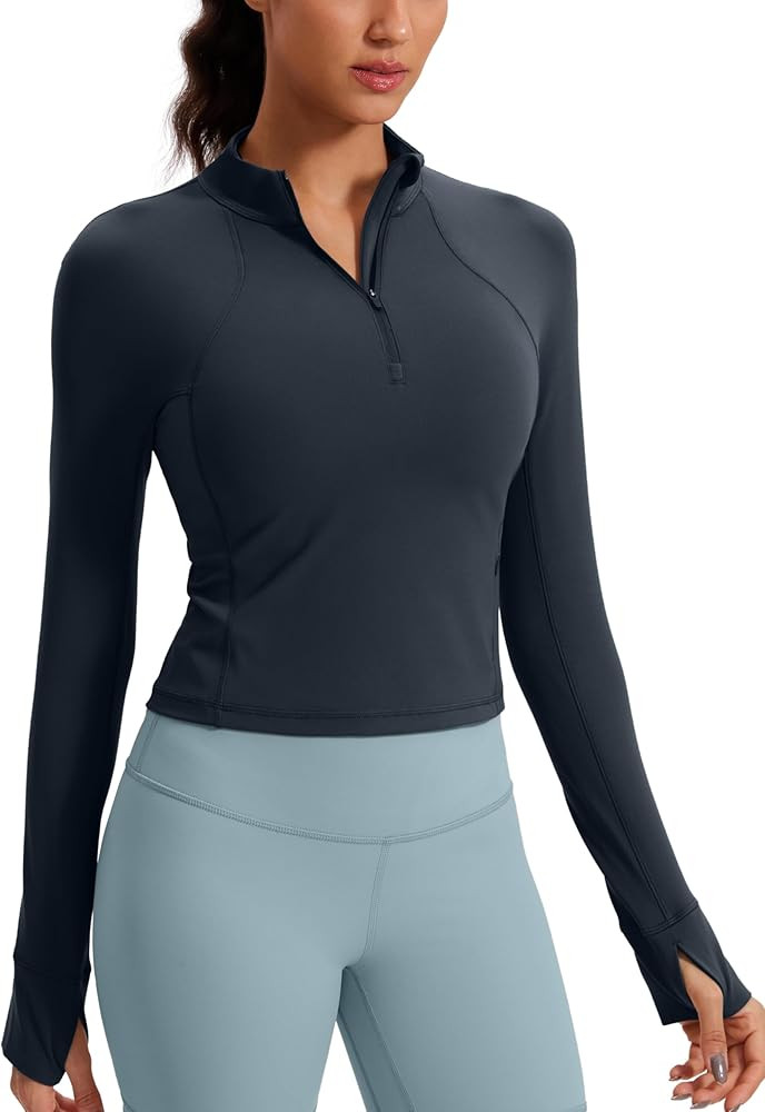 CRZ YOGA Women's Butterluxe Long Sleeve Workout Shirts Half Quarter Zip Sweatshirt Athletic Crop ... | Amazon (US)