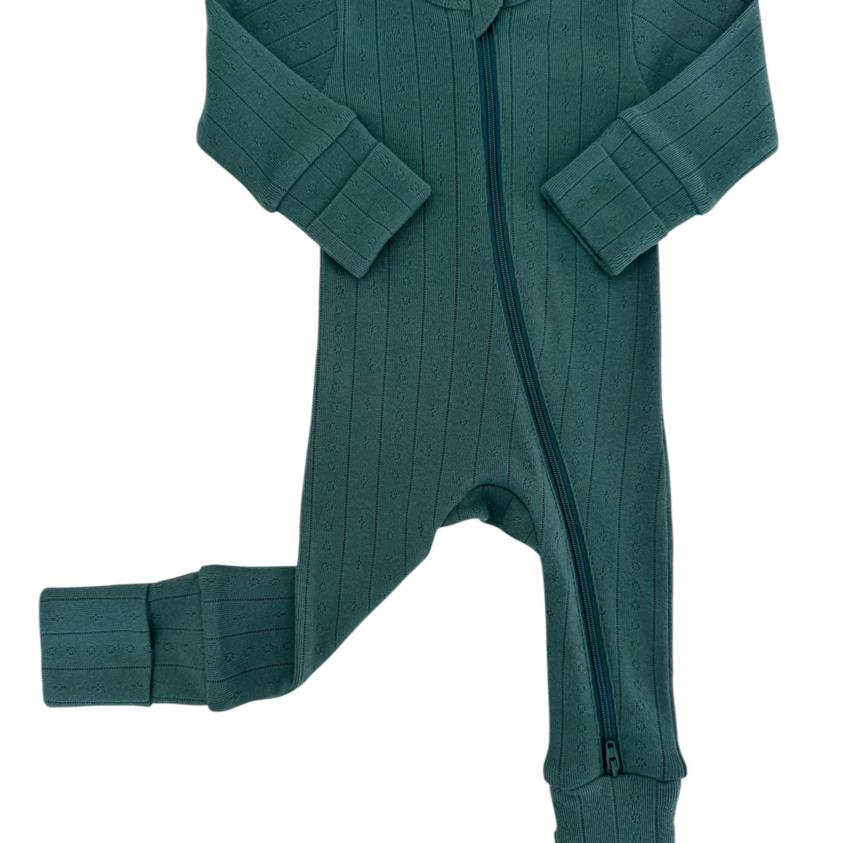 Pine / Organic Pointelle 2-Way Zip Romper | SpearmintLOVE