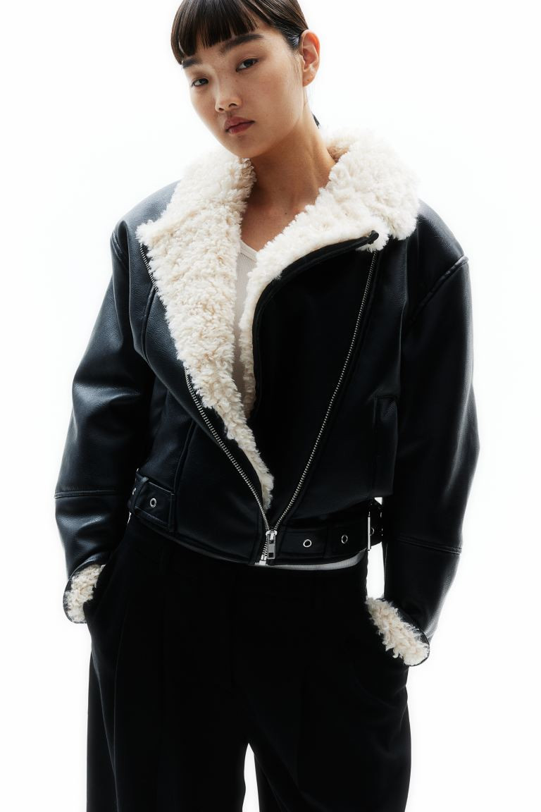 Teddy-lined jacket - Black - Ladies | H&M GB | H&M (UK, MY, IN, SG, PH, TW, HK)