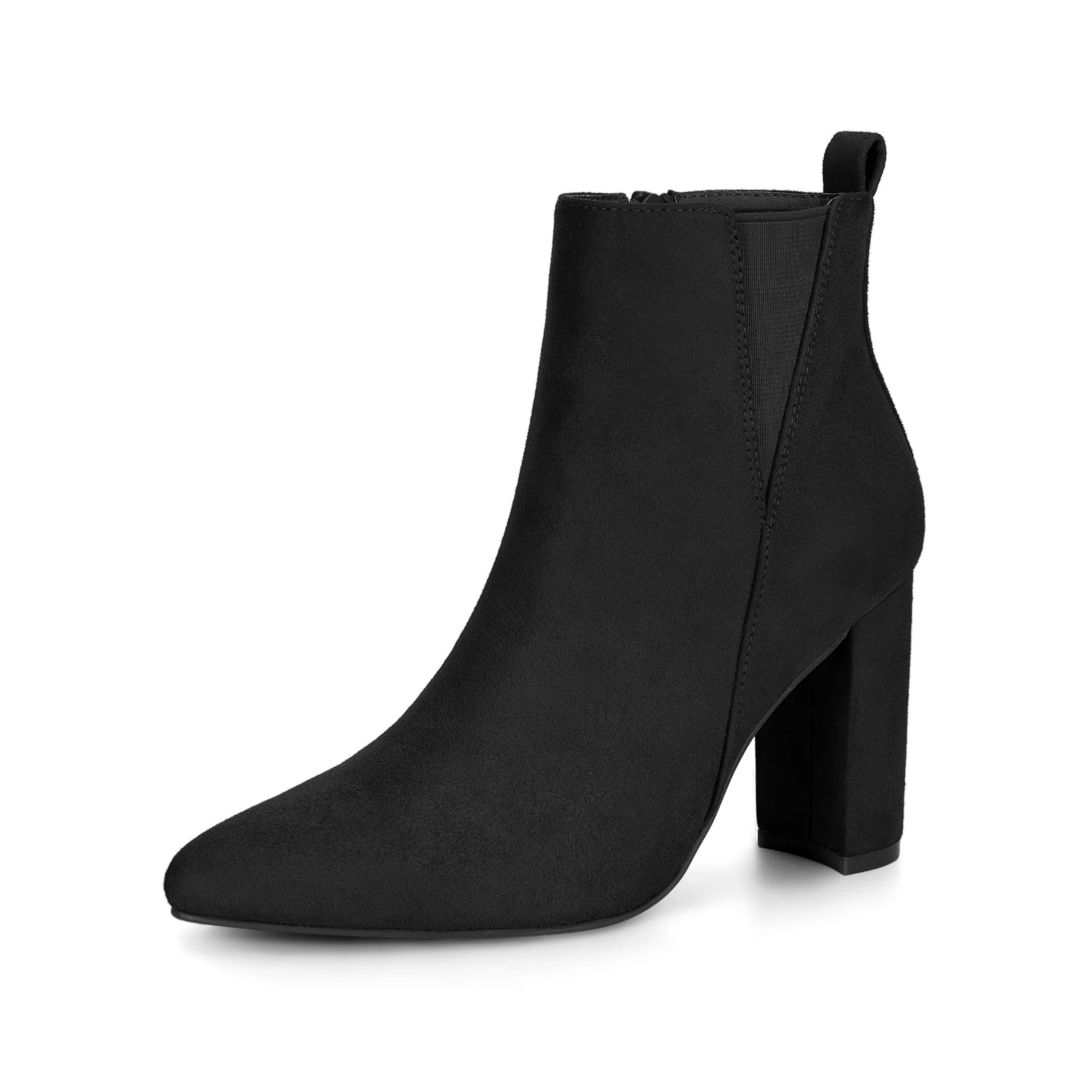 Allegra K Women's Block Heel Pointed Toe Zipper Ankle Boots | Walmart (US)