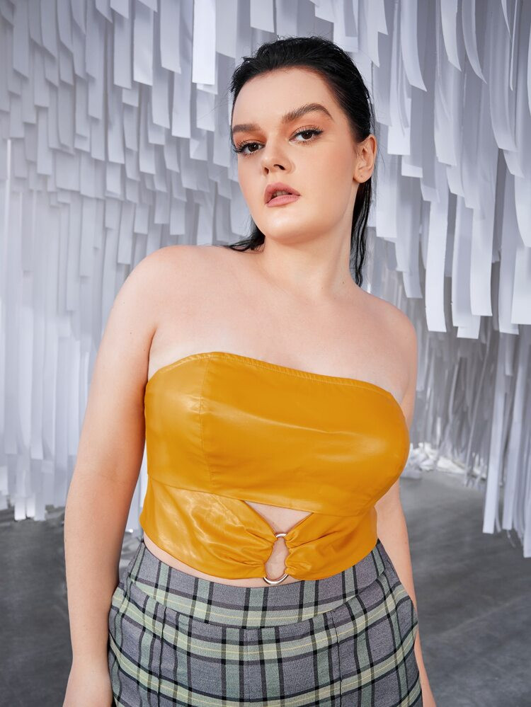 SHEIN ICON Plus Ring Linked PU Leather Tube Top | SHEIN