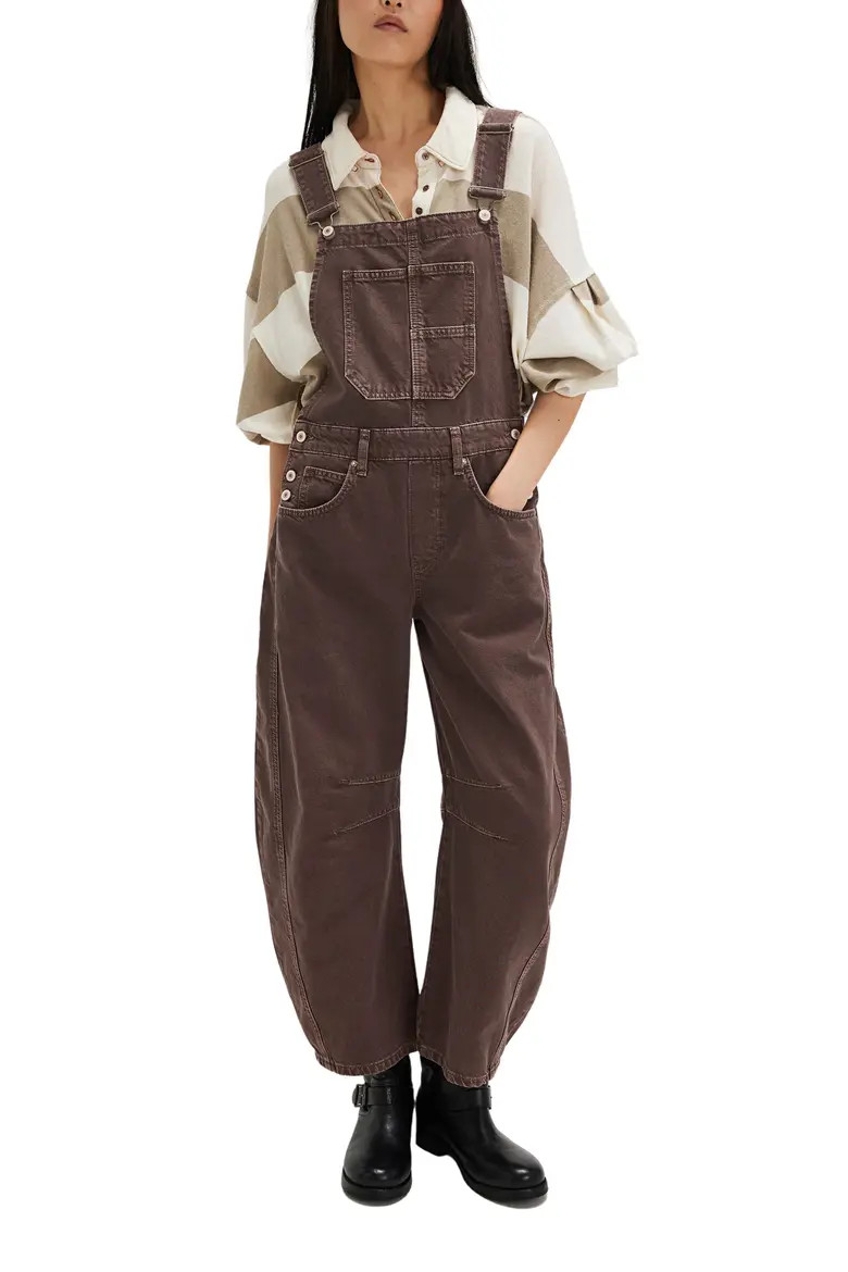 Free People Good Luck Denim Overalls in Cobblestone at Nordstrom, Size Small | Nordstrom
