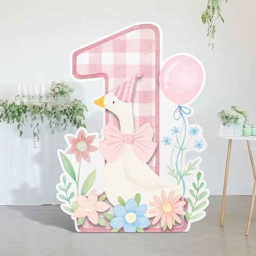 CroBlissful One Silly Goose Party Decorations 1st Birthday Silly Goose Backdrop Duck Animal Background Prop for Birthday Baby Shower Party Supplies(Light Pink,Flower Style) | Amazon (US)