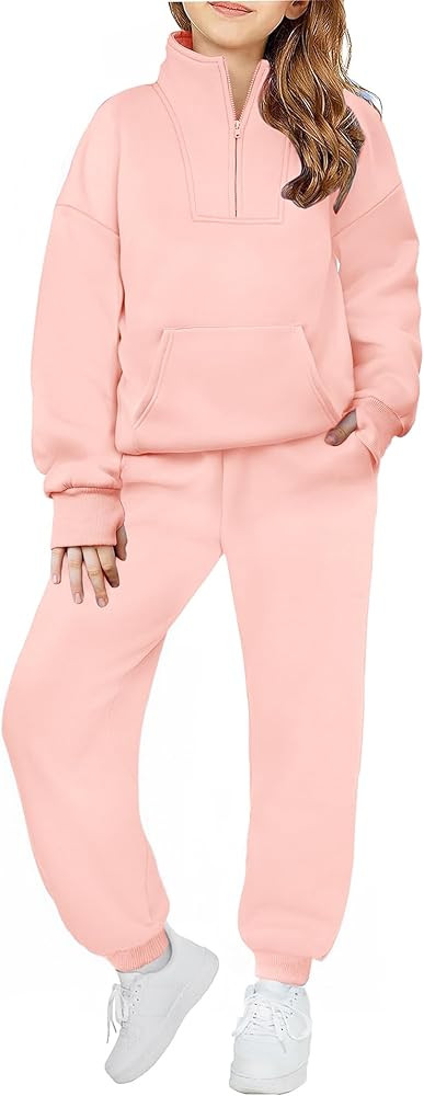 Zaclotre Girls Sweatsuit 2 Piece Outfits Fall Winter Fleece Half Zip Thumb Hole Sweatshirts and S... | Amazon (US)
