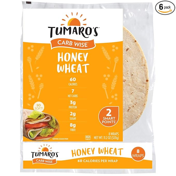 Tumaro's 8 Inch Carb Wise Wraps - Honey Wheat -8 Count (Pack of 6) | Amazon (US)