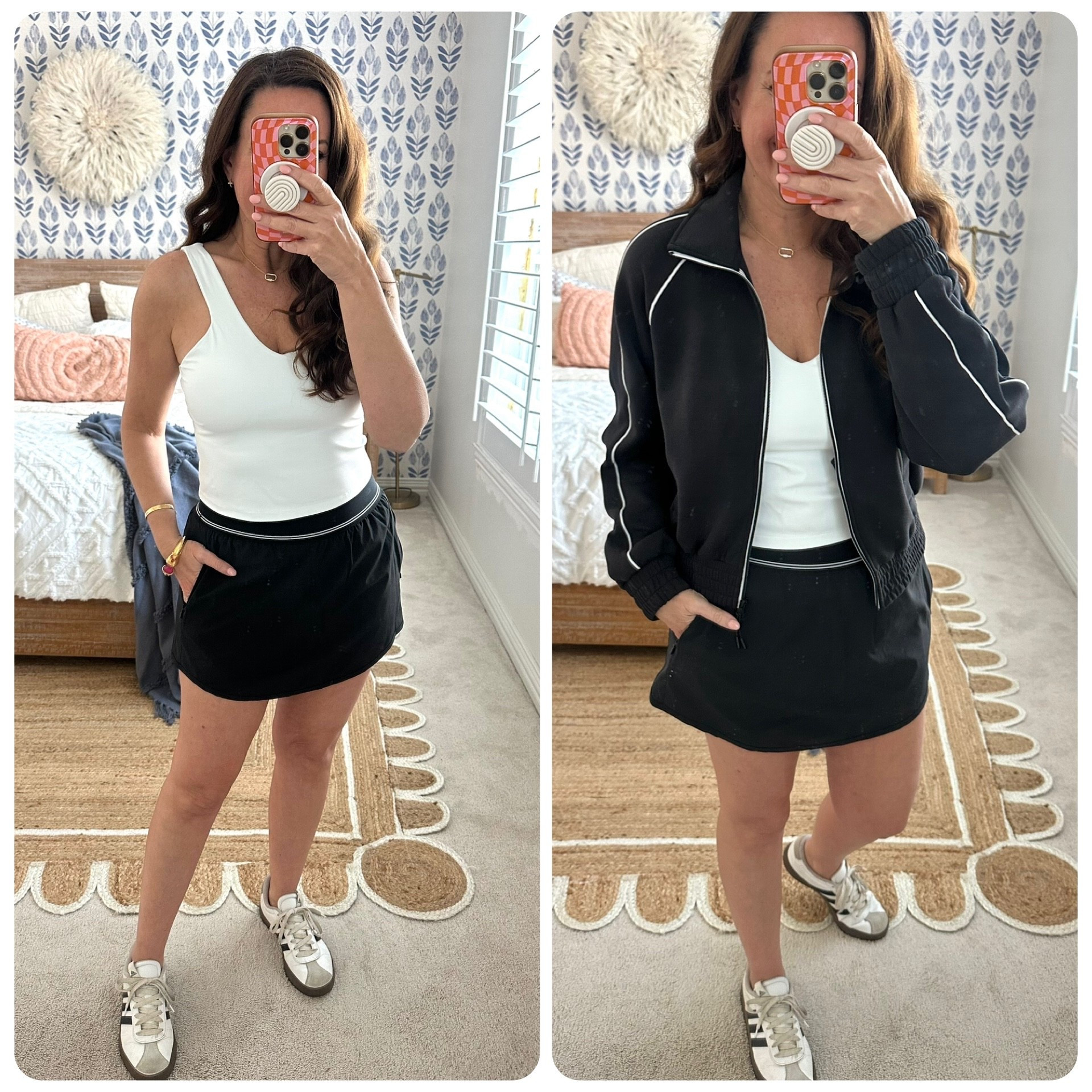 Small tank
Small jacket 
Large skort...runs small
Comfy pieces you can mix and match! 
.


#LTKfitnessgoals #LTKActive #LTKmomlife