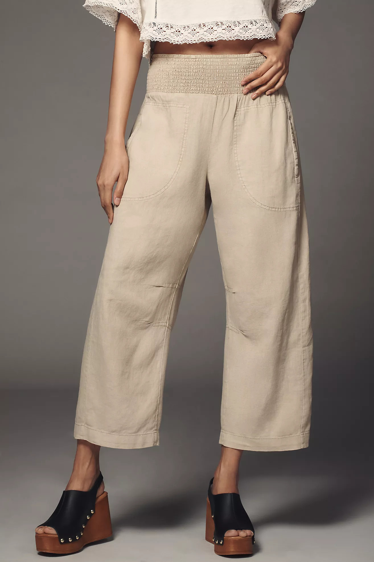 The Reese Smocked Pull-On Barrel Pants by Pilcro: Linen Blend Edition | Anthropologie (US)