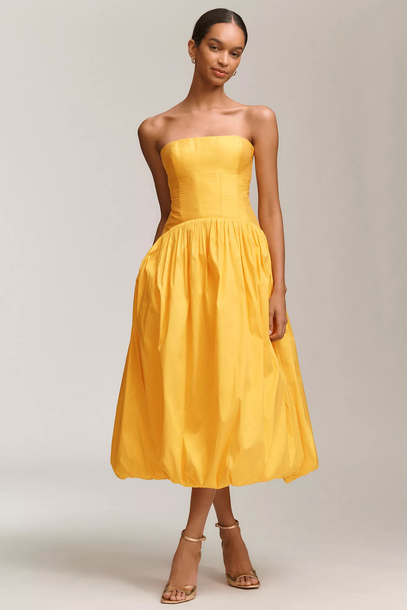 BHLDN Strapless Drop-Waist Bubble Midi Dress | Anthropologie (US)