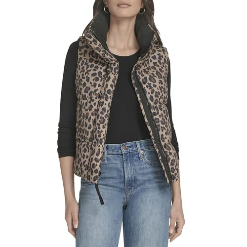 Levi's Women's Cloud Puff Puffer Vest, Leopard, Small | Amazon (US)