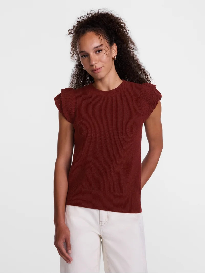 Scenario Women's Sweater with Flutter Sleeves, Lightweight, Sizes XS-XXXL | Walmart (US)