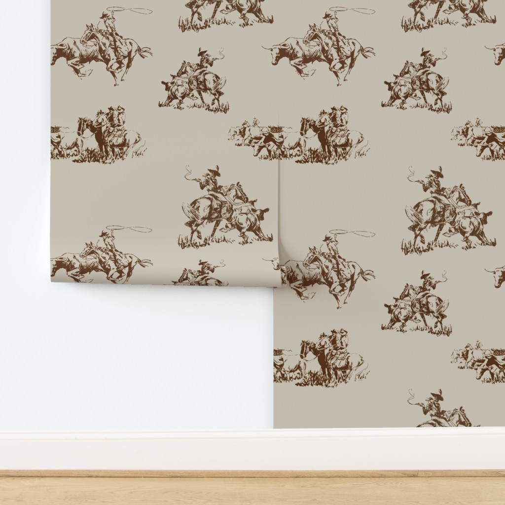 Wallpaper in Cowboy Toile - Lighter Warm | Spoonflower