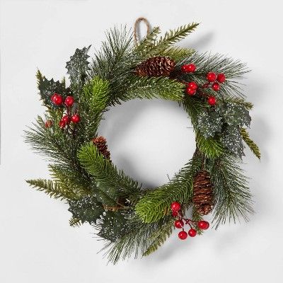 15" Greenery with Pinecones & Red Berries Artificial Wreath - Wondershop™ | Target