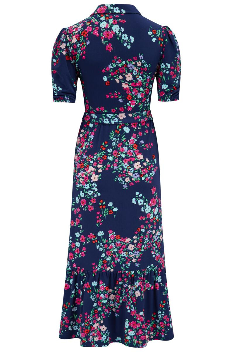 Jodie Fuller Bust Slinky Jersey Tiered Midi Shirt Dress - Navy Mix | Pour Moi
