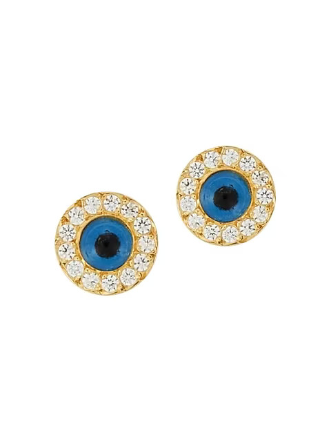 Be Happy 18K Goldplated & Pavé Evil Eye Protection Stud Earrings | Saks Fifth Avenue