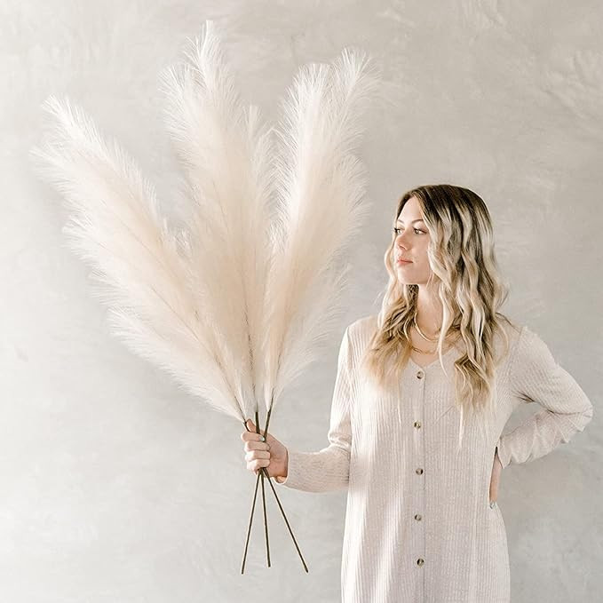 T&S Brands Large Faux Pampas Grass Set of 4, Fluffy Pampas Grass Stems Boho Decor, Decorative Tal... | Amazon (US)