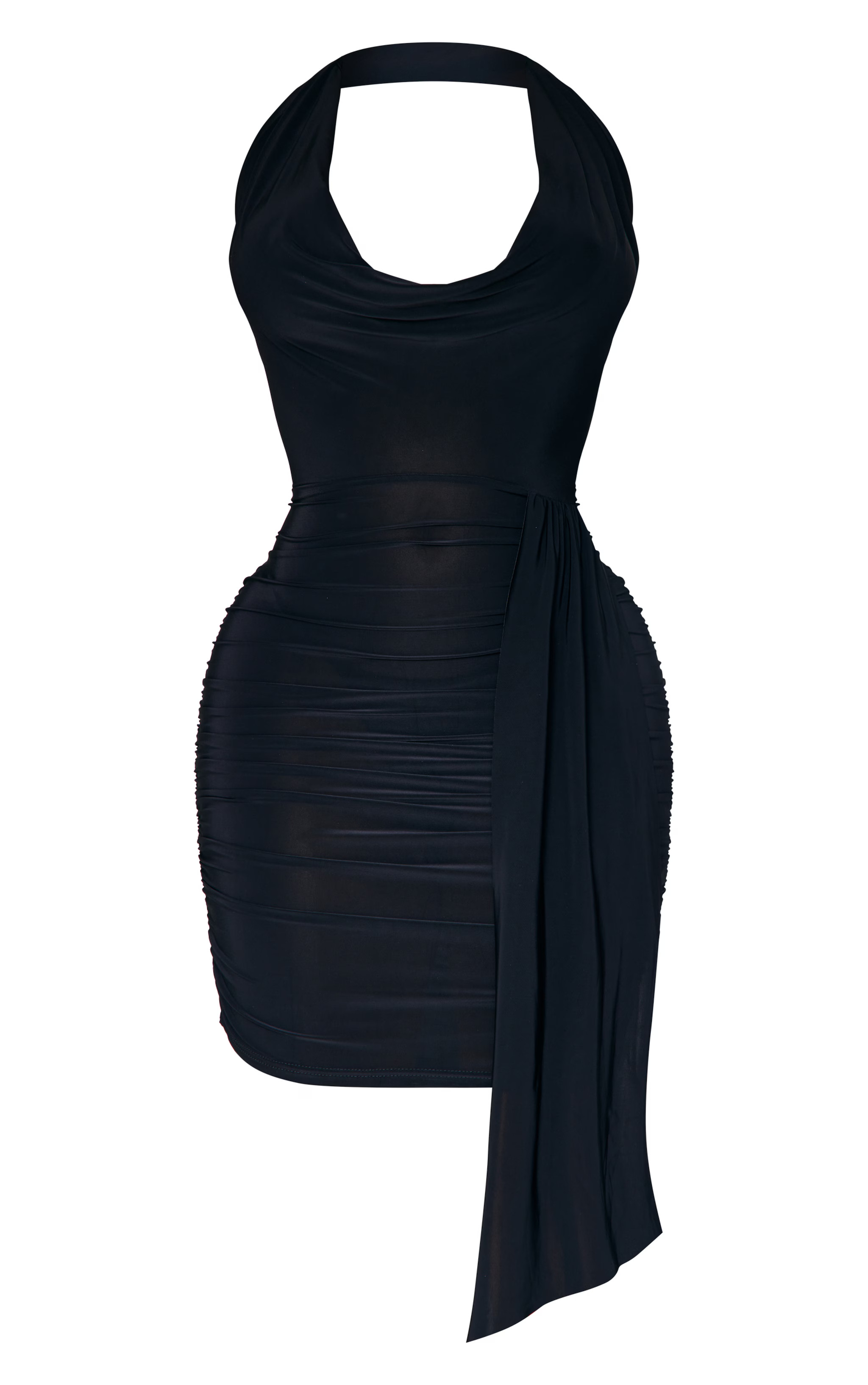 Shape Black Slinky Extreme Cowl Drape Bodycon Dress | PrettyLittleThing UK