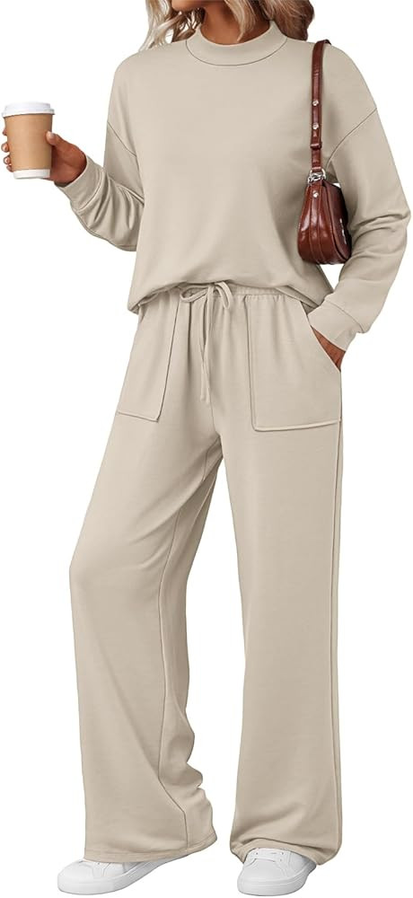 LILLUSORY Womens Two Piece Lounge Sets Mock Turtleneck Tops Wide Leg Drawstring Pants Sweatsuit w... | Amazon (US)