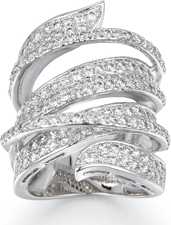 Delicin Jewelry Rhodium Plated Cubic Zirconia Wide Band Cocktail Ring | Amazon (US)