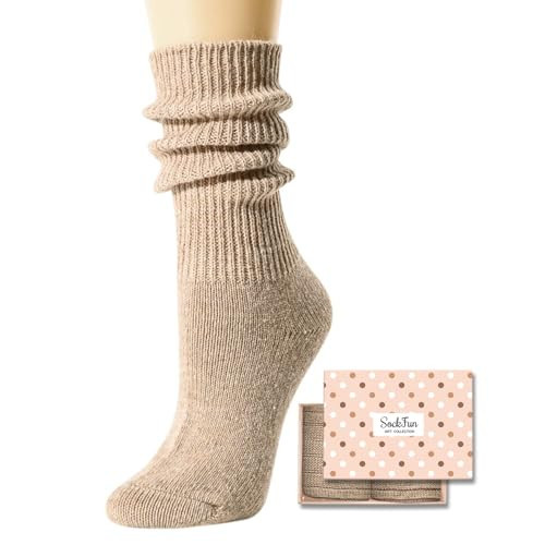 Novelty Slouch Socks for Girls - Scrunch Socks Women, Cotton Long High Tube Socks Cream | Amazon (US)