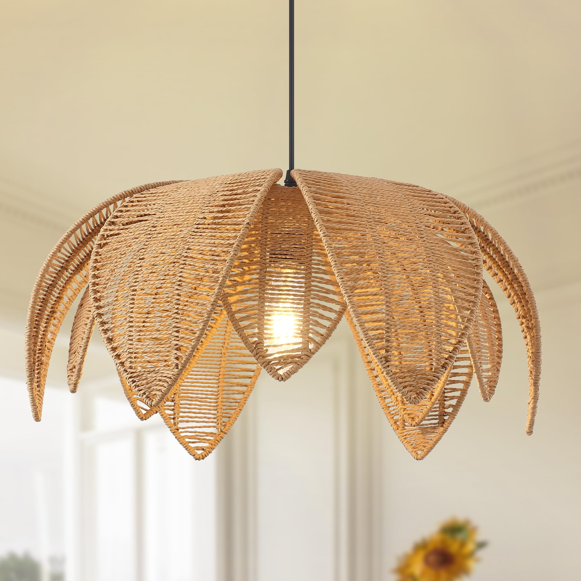 Hand Woven Rattan Chandelier, Boho Pendant Light 19.68 inches Wicker Light Fixture Suitable for D... | Amazon (US)