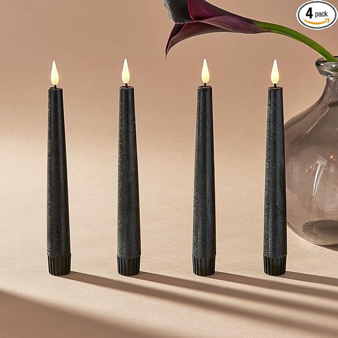 LampLust Black Flameless Candles Halloween Candlesticks, 7 Inch Black Candlesticks, 4 Pack, Real ... | Amazon (US)