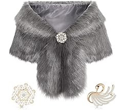 Geyoga Faux Fur Shawl Wrap Stole Shrug Winter Bridal Wedding Scarf Wrap with Faux Pearl Rhineston... | Amazon (US)