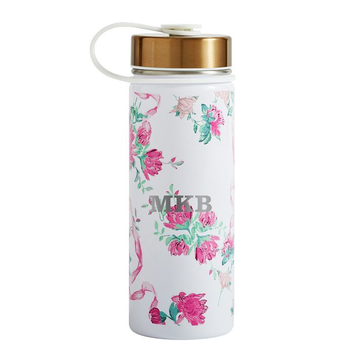 LoveShackFancy Pink Floral Ribbon Slim Water Bottle | Pottery Barn Teen