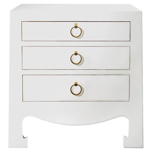 Villa & House Jacqui Regency Golden White Lacquer 3 Drawer Nightstand | Kathy Kuo Home