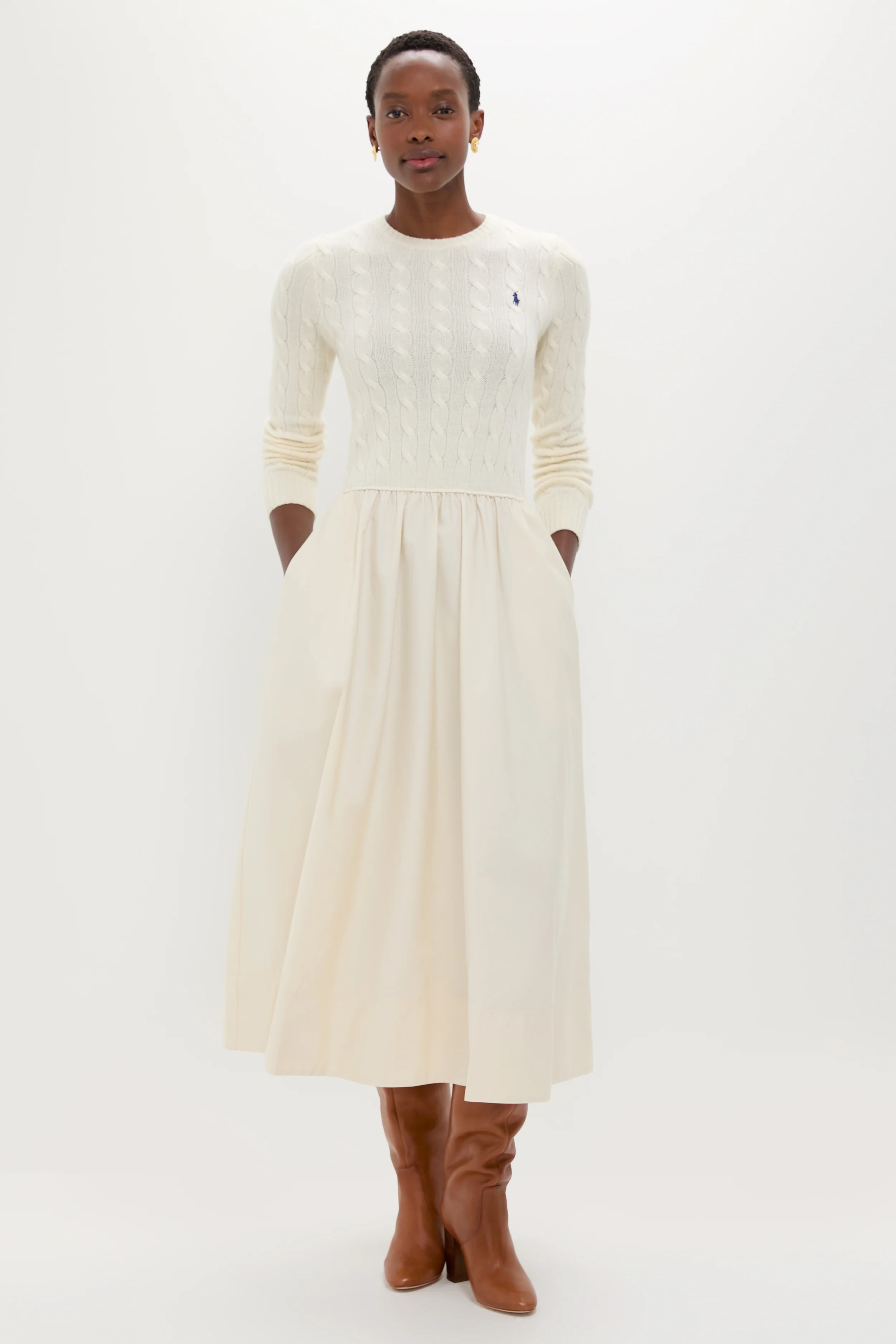 Authentic Cream Crewneck Long Sleeve Fit and Flare Dress | Tuckernuck (US)