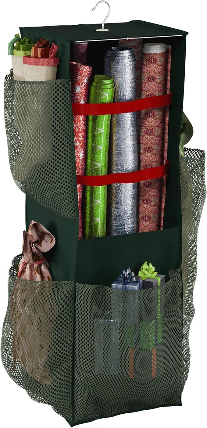 Tiny Tim Totes Hanging Wrapping Paper Organizer- 4-Sided Gift Wrap Station- Storage Compartments ... | Amazon (US)