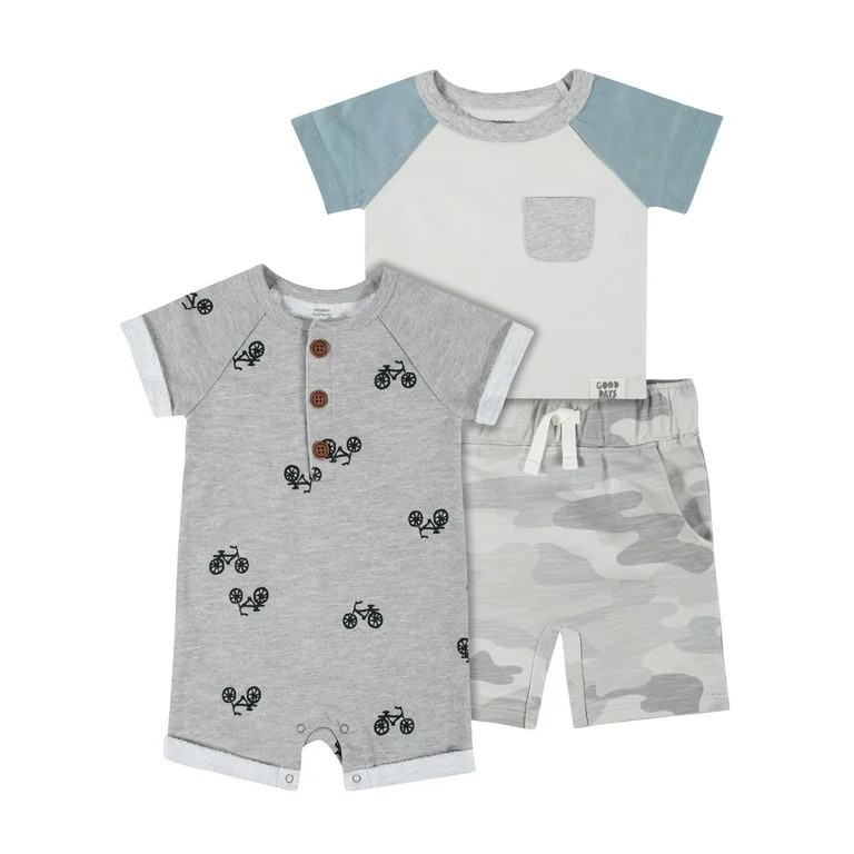 Modern Moments By Gerber Baby Boy Henley T-Shirt, Short & Romper, 3-Piece Outfit Set, (0/3 Months... | Walmart (US)