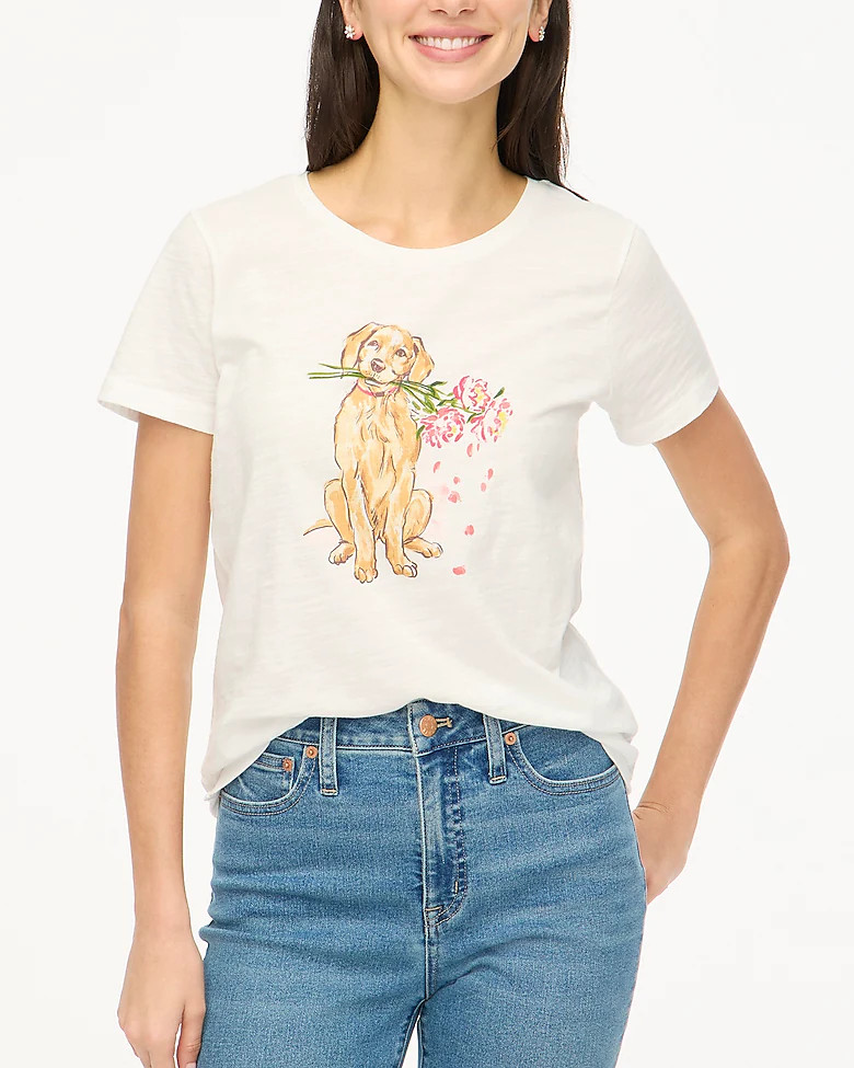 Short-sleeve dog with flowers graphic tee | J.Crew Factory